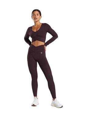 Gymshark Seamless V-Waist Leggings with Long Sleeve Crop Top - Plum. Large.